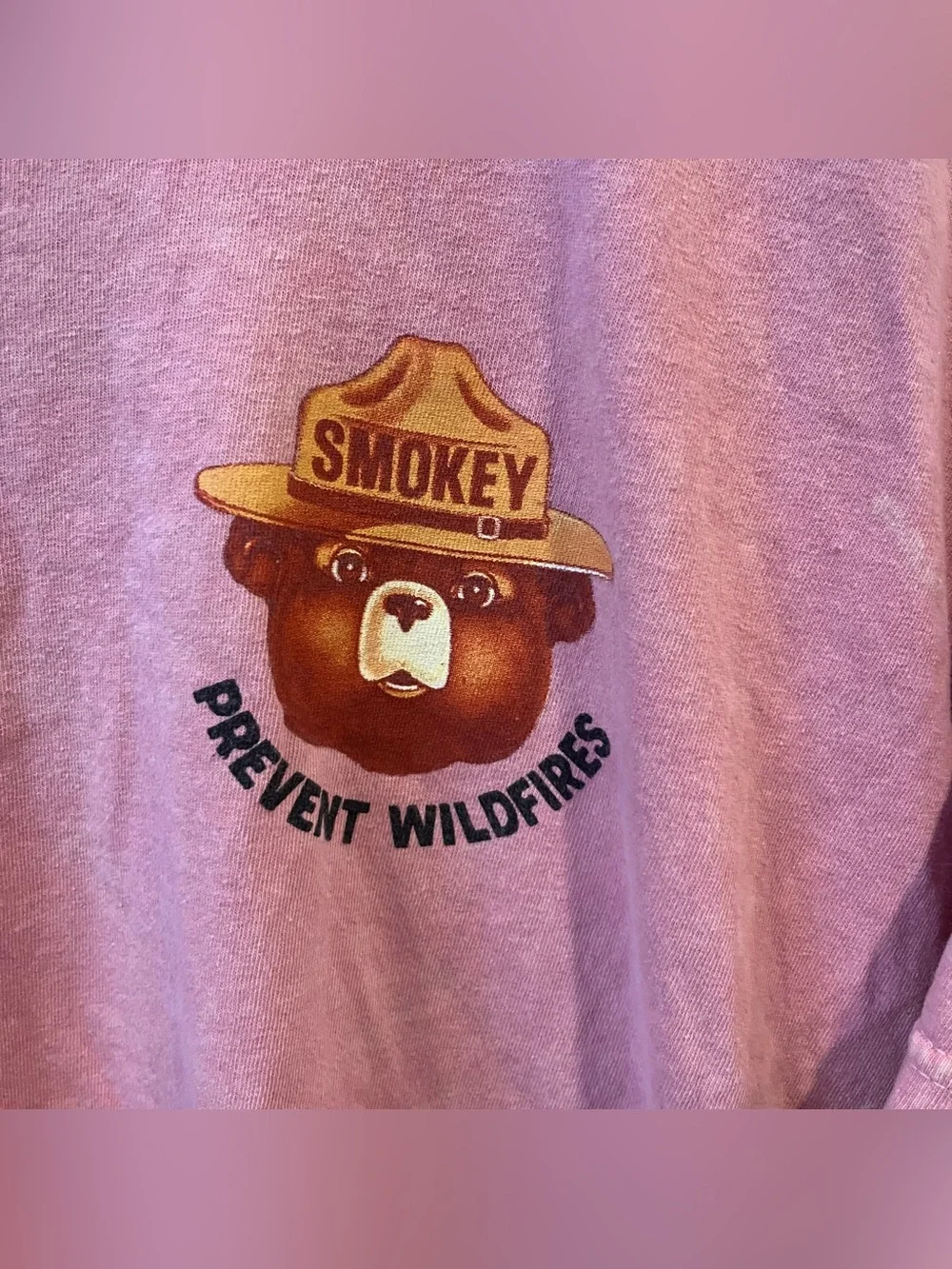 Smokey Bear Prevent Wildfires Pink 100% Cotton Graphic T-Shirt
